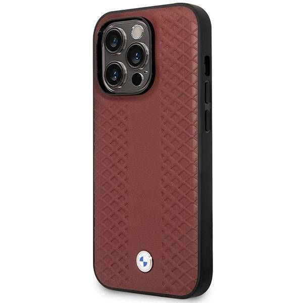 Coque BMW iPhone 14 Pro Max 6,7" burgundy Leather Diamond Pattern MagSafe