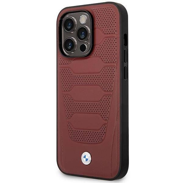Coque BMW iPhone 14 Pro Max 6,7" burgundy Leather Seats Pattern MagSafe