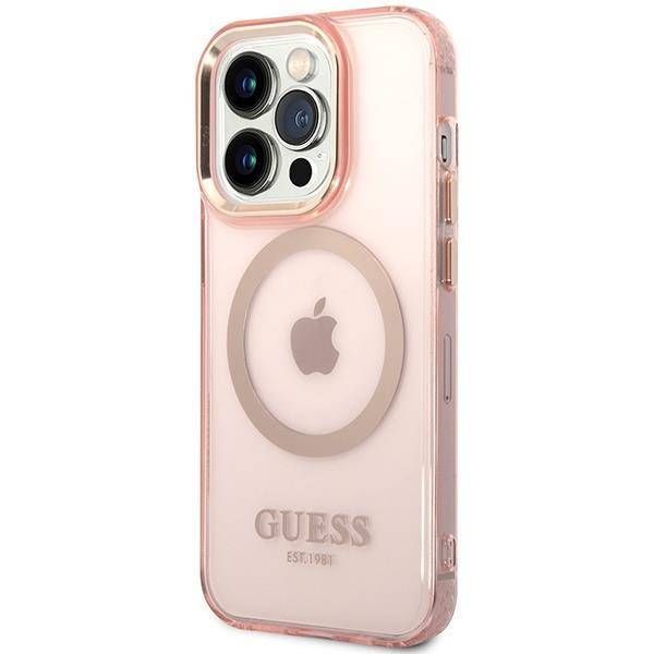 Coque Guess iPhone 14 Pro Max 6,7" rose hard case Gold Outline Translucent MagSafe