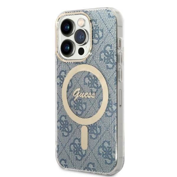 Case Guess  iPhone 14 Pro 6,1" blue hard case 4G Print MagSafe + Chargeur sans fil