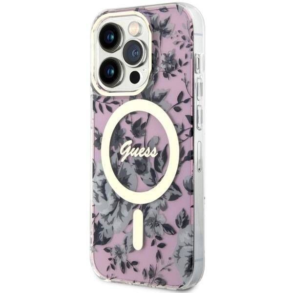 Coque Guess iPhone 14 Pro Max 6.7" rose hardcase Flower MagSafe