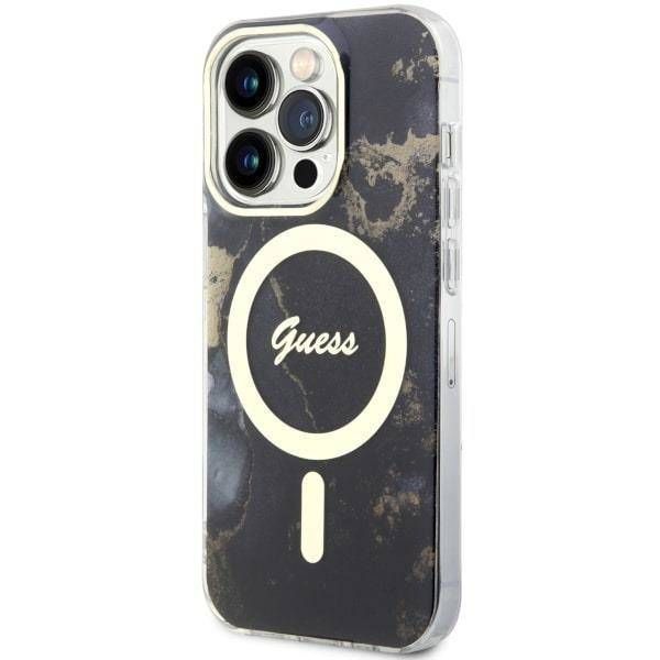 Coque Guess iPhone 14 Pro Max 6.7" noir hardcase Golden Marble MagSafe