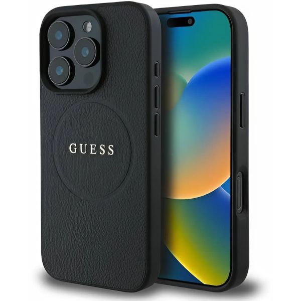 Case Guess iPhone 16 Pro Max Hardcase Grained Gold Ring MagSafe (GUHMP16XPGHSMMK) Black