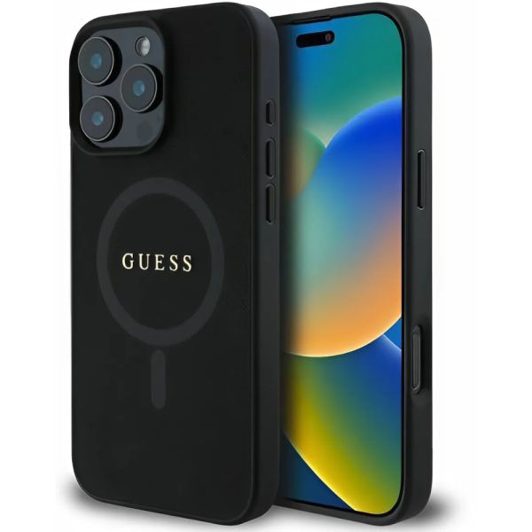 Case Guess iPhone 16 Pro Max Hardcase Saffiano Classic Logo MagSafe (GUHMP16XPSAHMCK) Black