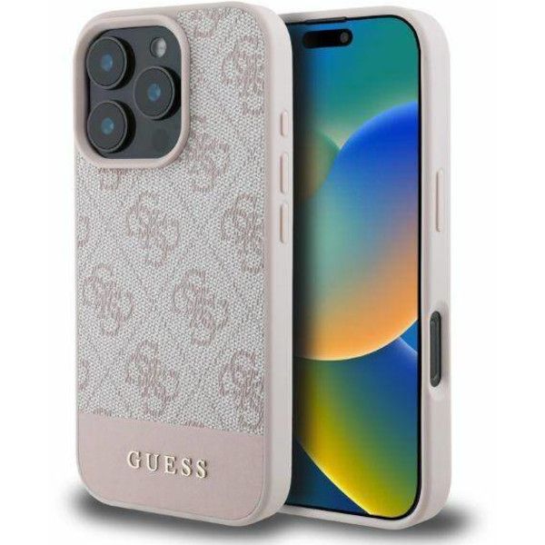 Case Guess iPhone 16 Pro Max Hardcase 4G Bottom Stripe (GUHCP16XG4GLPI) Pink
