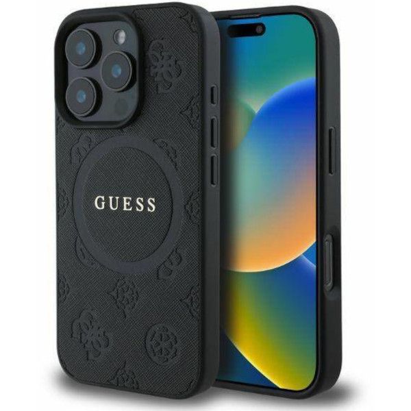 Coque Guess iPhone 16 Pro Hardcase Saffiano Peony Classic Logo MagSafe (GUHMP16XPSAPSMEK) noir