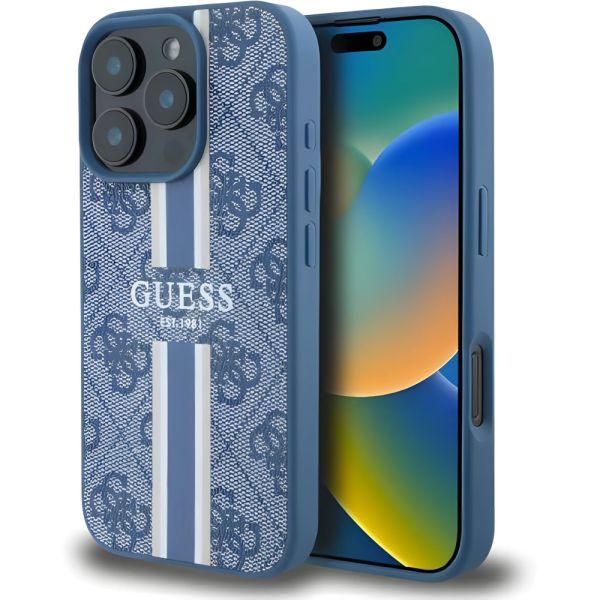 Case Guess iPhone 16 Pro Max Hardcase 4G Printed Stripes MagSafe (GUHMP16XP4RPSB) Blue
