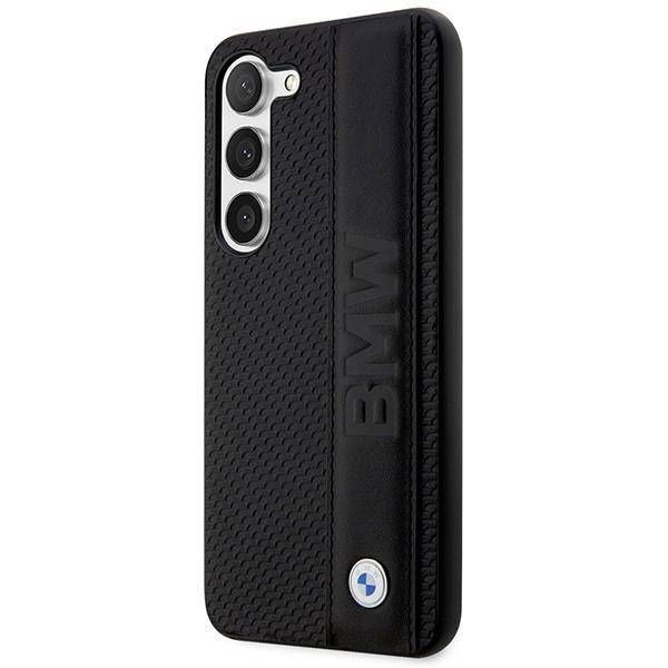 Coque BMW Samsung Galaxy S23+ S916 noir hardcase Leather Textured & Stripe