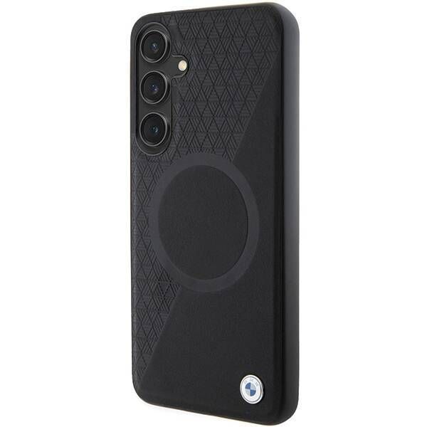 Coque BMW Samsung Galaxy S24 S921 noir hardcase Signature Leather Half Textured & Circle MagSafe