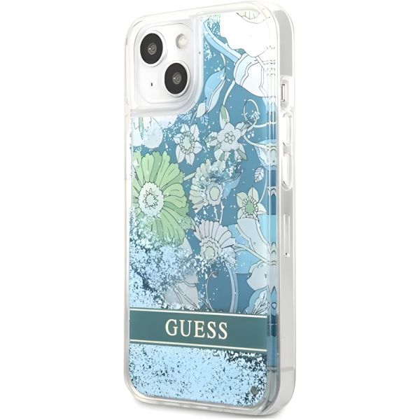 Coque Guess iPhone 13 mini 5,4" vert hardcase Flower Liquid Glitter