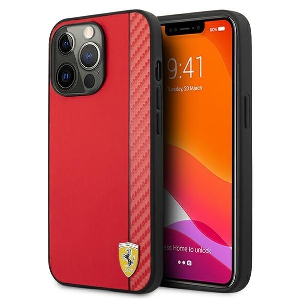 Coque Ferrari FESAXHCP13XRE iPhone 13 Pro Max 6,7" rouge hardcase On Track Carbon Stripe