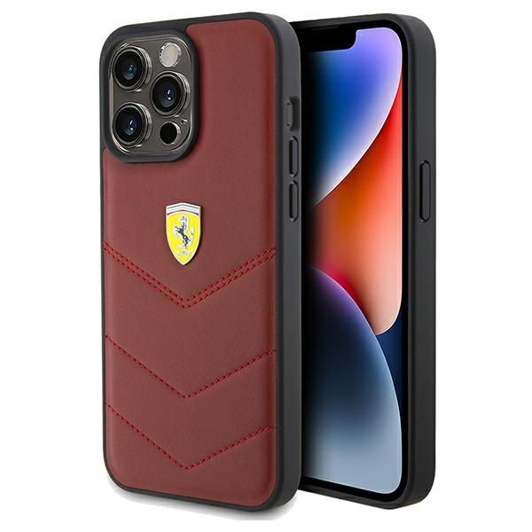 Coque Ferrari FEHCP15XRDUR iPhone 15 Pro Max 6.7" rouge hardcase Leather Stitched Lines