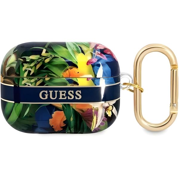 Coque Guess GUAPHHFLB AirPods Pro bleu Flower Strap Collection