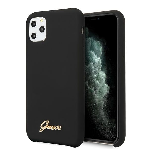 Case Guess GUHCN65LSLMGBK iPhone 11 Pro Max black hard case Silicone Vintage Gold Logo