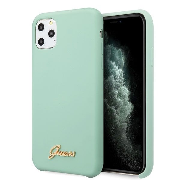 Coque Guess GUHCN65LSLMGG iPhone 11 Pro Max green hard case Silicone Vintage Gold Logo