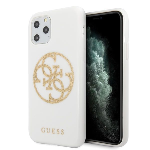 Coque Guess GUHCN65TPUWHGLG iPhone 11 Pro Max white hard case Glitter 4G Circle Logo