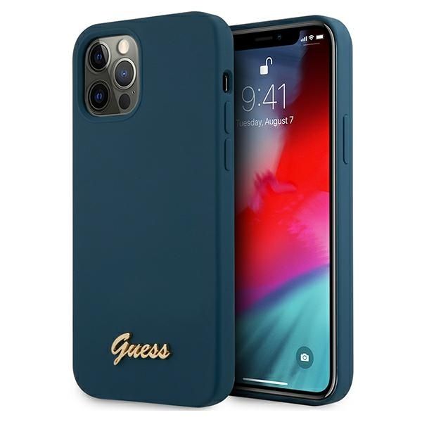 Coque Guess GUHCP12LLSLMGBL iPhone 12 Pro Max 6,7" blue hardcase Metal Logo Script