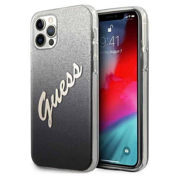 Coque Guess GUHCP12LPCUGLSBK iPhone 12 Pro Max 6,7" black hardcase Glitter Gradient Script