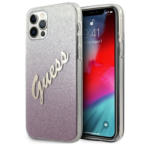 Coque Guess GUHCP12LPCUGLSPI iPhone 12 Pro Max 6,7" pink hardcase Glitter Gradient Script