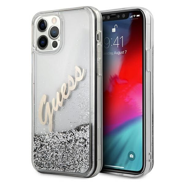 Coque Guess GUHCP12LGLVSSI iPhone 12 Pro Max 6,7" silver hardcase Glitter Vintage Script