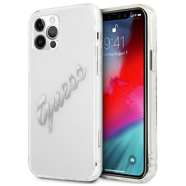 Coque Guess GUHCP12LKTRSVSI iPhone 12 Pro Max 6,7" Transparent hardcase Vintage Script Silver