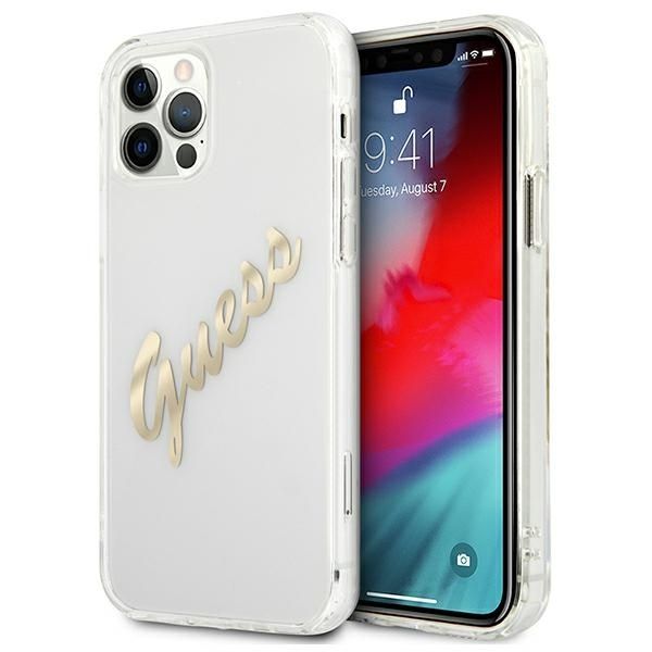 Coque Guess GUHCP12LKTRSVGO iPhone 12 Pro Max 6,7" Transparent hardcase Vintage Script Gold