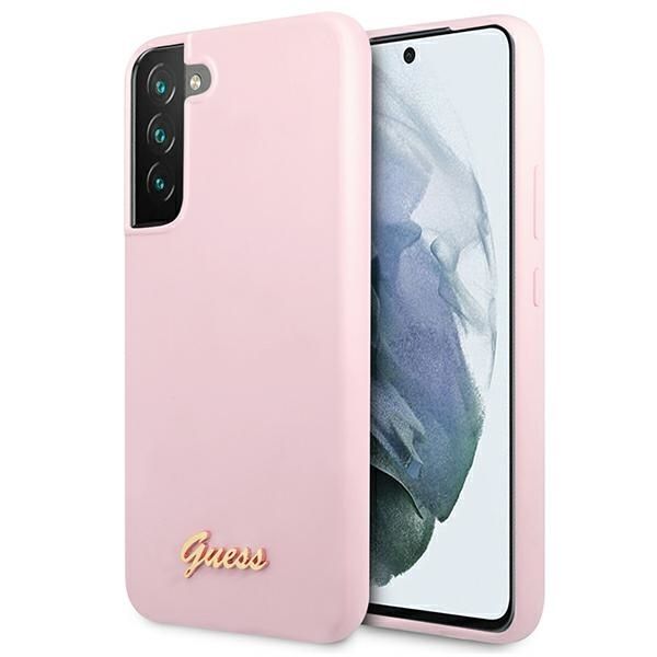 Coque Guess GUHCS22SLSLMGLA S22 S901 lavender hardcase Silicone Script Metal Logo