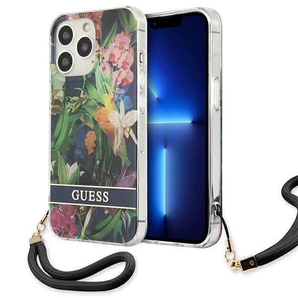 Coque Guess GUHCP13XHFLSB iPhone 13 Pro Max 6,7" blue hardcase Flower Strap