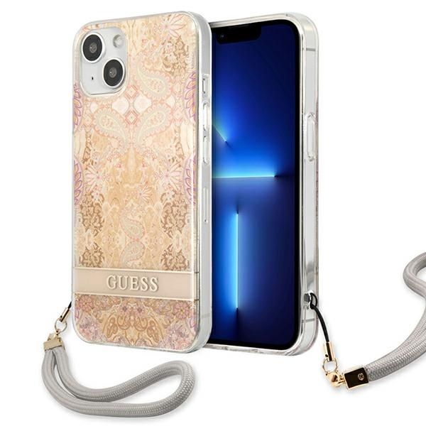 Case Guess GUHCP13SHFLSD iPhone 13 mini 5,4" gold hardcase Flower Strap