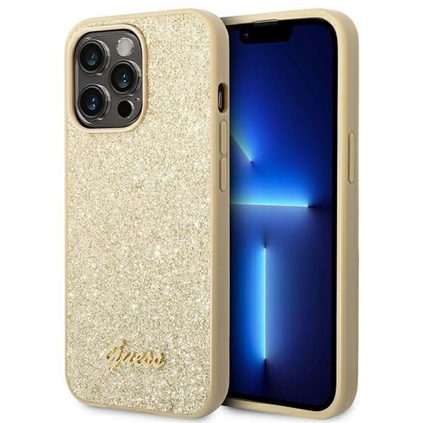 Case Guess GUHCP14XHGGSHD iPhone 14 Pro Max 6,7" gold hard case Glitter Script