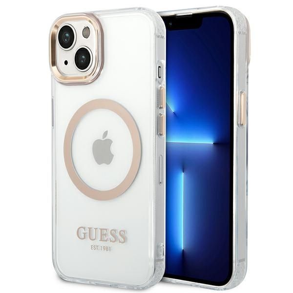 Coque Guess GUHMP14SHTRMD iPhone 14 / 15 / 13 6.1" gold hard case Metal Outline Magsafe
