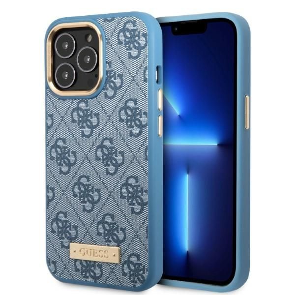 Coque Guess GUHMP13XU4GPRB iPhone 13 Pro Max 6,7" blue hard case 4G Logo Plate MagSafe
