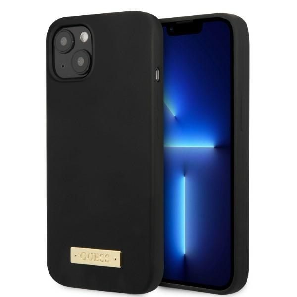 Case Guess GUHMP13SSPLK iPhone 13 mini 5,4" black hard case Silicone Logo Plate MagSafe