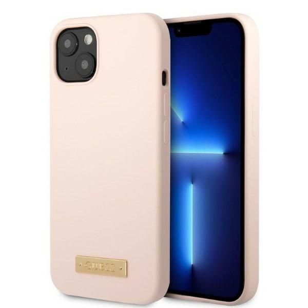 Case Guess GUHMP13SSBPLP iPhone 13 mini 5,4" pink hard case Silicone Logo Plate MagSafe
