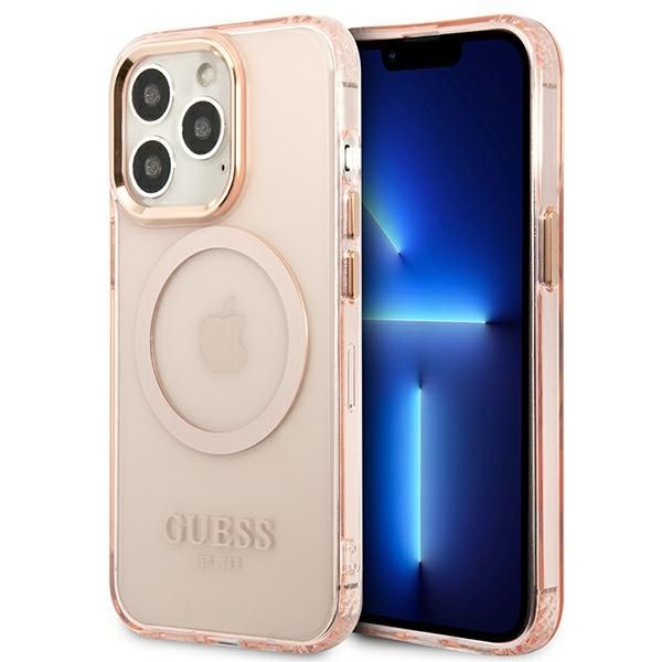 Coque Guess GUHMP13XHTCMP iPhone 13 Pro Max 6,7" pink hard case Gold Outline Translucent MagSafe