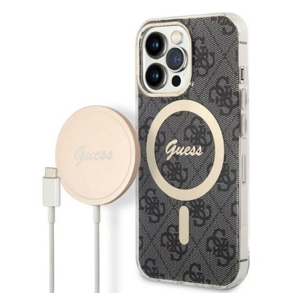 Coque Zestaw Guess GUBPP13XH4EACSK Case+ Charger iPhone 13 Pro Max black hard case 4G Print MagSafe