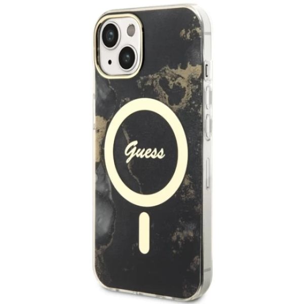 Coque Guess iPhone 14/15/13 6.1" noir hardcase Golden Marble MagSafe