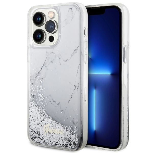 Coque Guess GUHCP14XLCSGSGH iPhone 14 Pro Max 6.7" white hardcase Liquid Glitter Marble