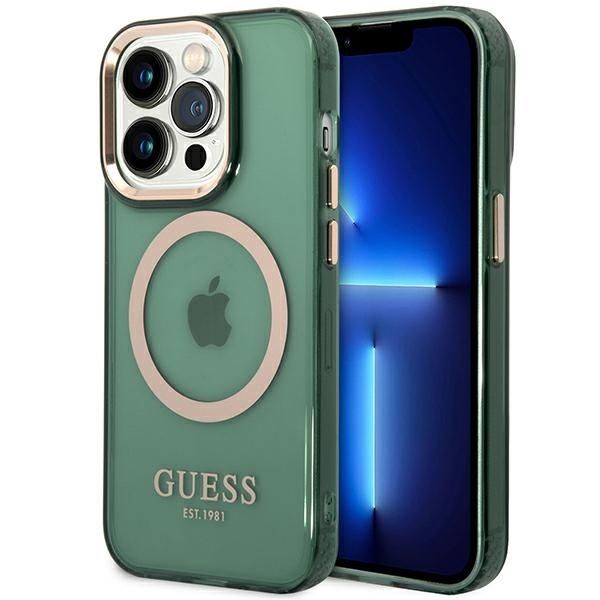 Coque Guess GUHMP14LHTCMA iPhone 14 Pro 6.1" hard case Gold Outline Translucent MagSafe