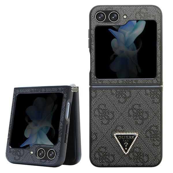 Coque Guess GUHCZF5P4TDPK F731 Z Flip5 black hardcase Leather 4G Diamond Triangle