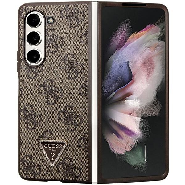 Coque Guess GUHCZFD5P4TDPW F946 Z Fold5 brown hardcase Leather 4G Triangle Strass