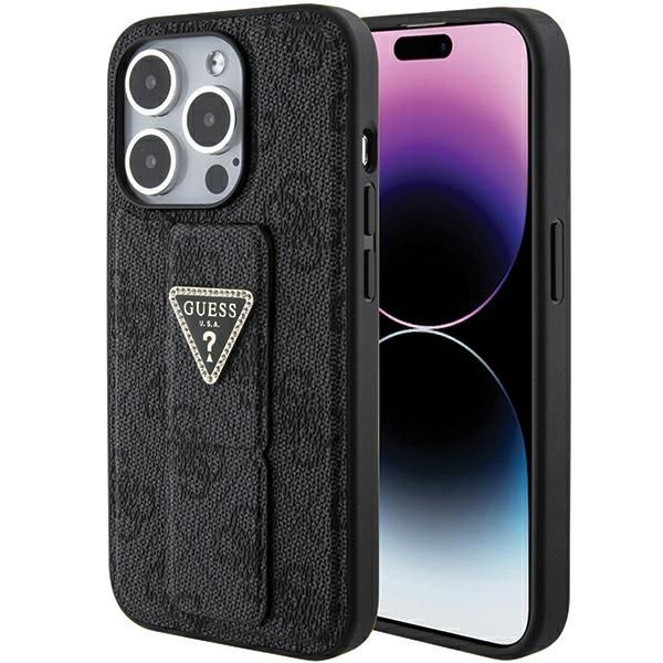 Coque Guess GUHCP15XPGS4TDK iPhone 15 Pro Max 6.7" black hardcase Grip Stand 4G Triangle Strass