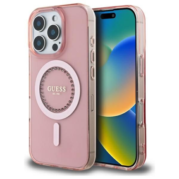 Coque Guess GUHMP16XPFTDTEP iPhone 16 Pro Max 6.9" pink hardcase IML Rhinestones MagSafe