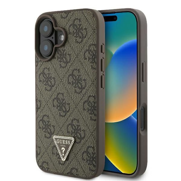 Coque Guess GUHCP16MP4TDPW iPhone 16 Plus 6.7" brown hardcase Leather 4G Triangle Strass