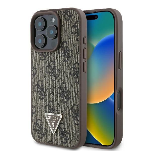 Coque Guess GUHCP16XP4TDPW iPhone 16 Pro Max 6.9" brown hardcase Leather 4G Triangle Strass