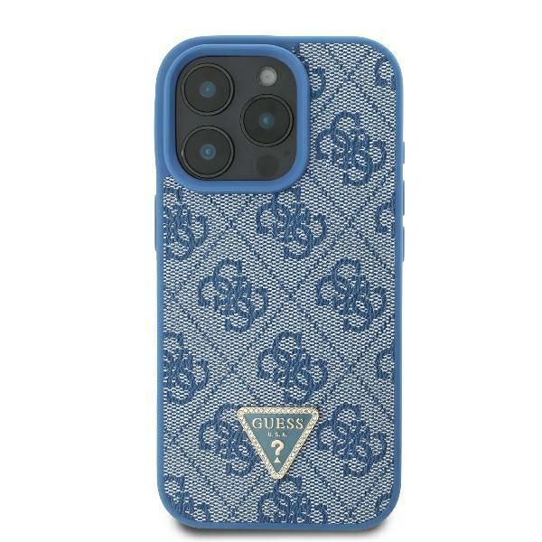 Coque Guess GUHCP16SP4TDPB iPhone 16 6.1" blue hardcase Leather 4G Triangle Strass