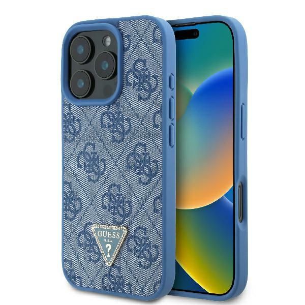 Coque Guess GUHCP16XP4TDPB iPhone 16 Pro Max 6.9" blue hardcase Leather 4G Triangle Strass