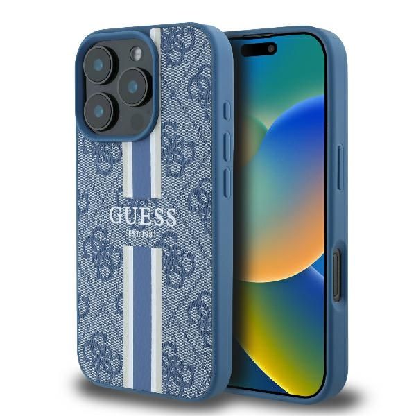 Coque Guess GUHMP16LP4RPSB iPhone 16 Pro 6.3" blue hardcase 4G Printed Stripes MagSafe