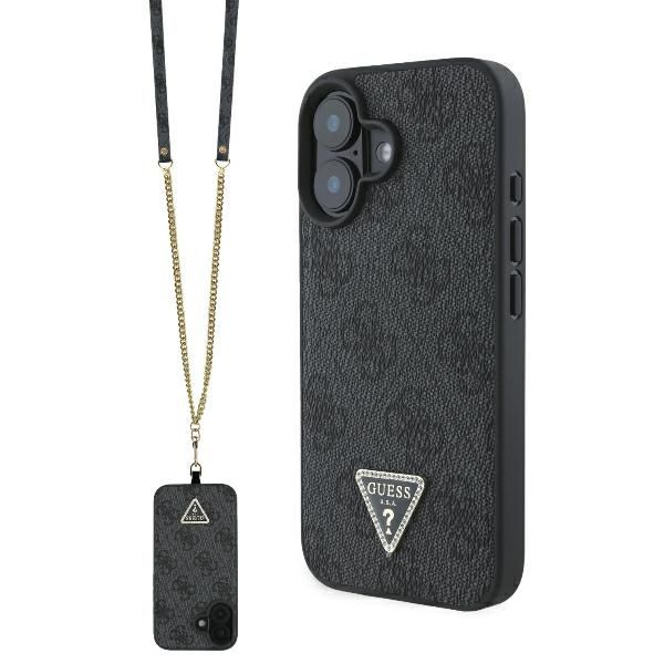 Case Guess GUHCP16SP4TDSCPK iPhone 16 6.1" black hardcase Leather Metal Logo Strass Crossbody