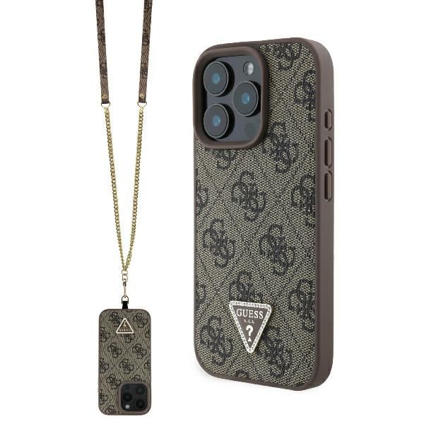 Coque Guess GUHCP16XP4TDSCPW iPhone 16 Pro Max 6.9" brown hardcase Leather Metal Logo Strass Crossbody